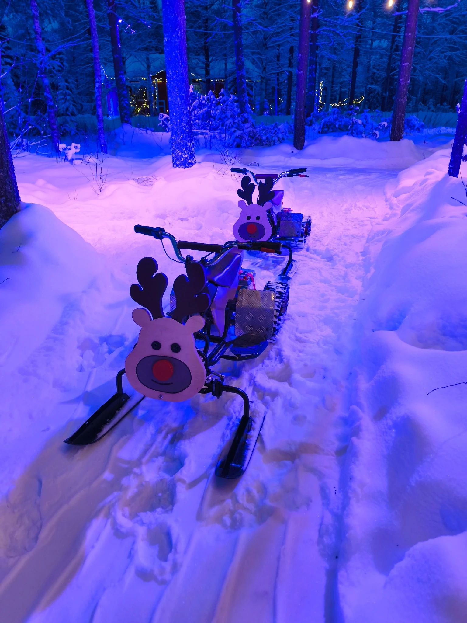 Enfant conduisant une mini motoneige renne en Laponie près de Rovaniemi