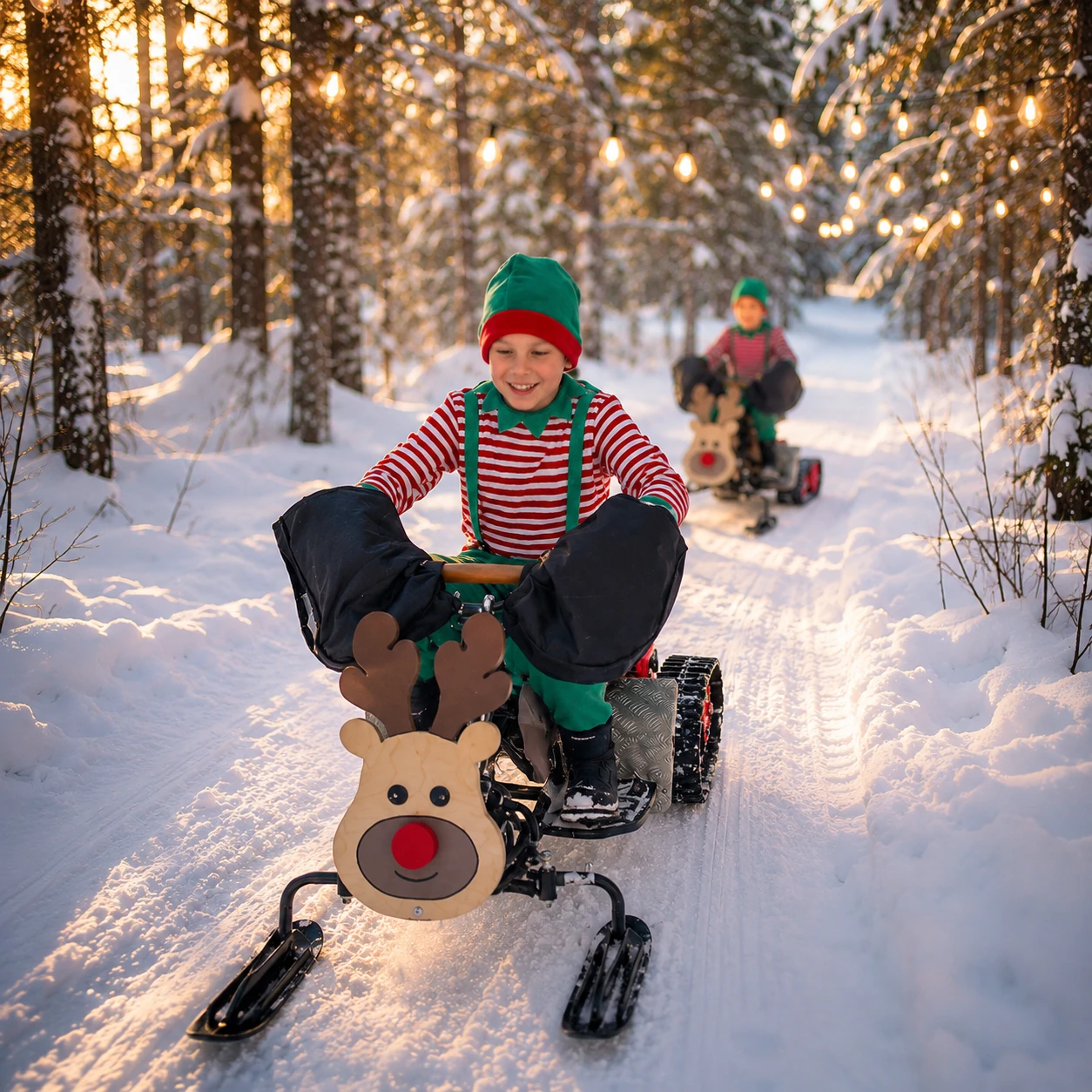 Forêt enneigée illuminée à Santa Forest Sonka Rovaniemi